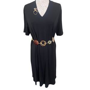 Talbots Black Midi Dress Women’s 1X V-Neck Short Sleeve Plus Size EUC Classic